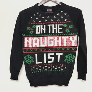 Naughty Nice List Womens XS Ugly Christmas Sweater Black Sequin Flip Holiday